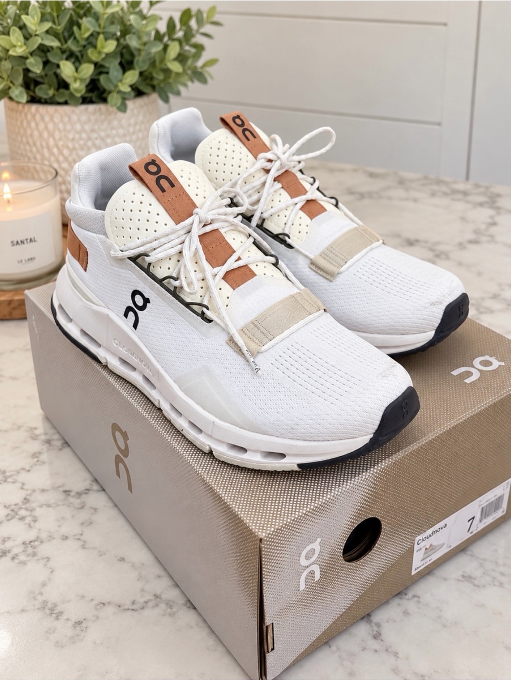 On Running Cloudnova Men's Sneakers in White with Tan Accents